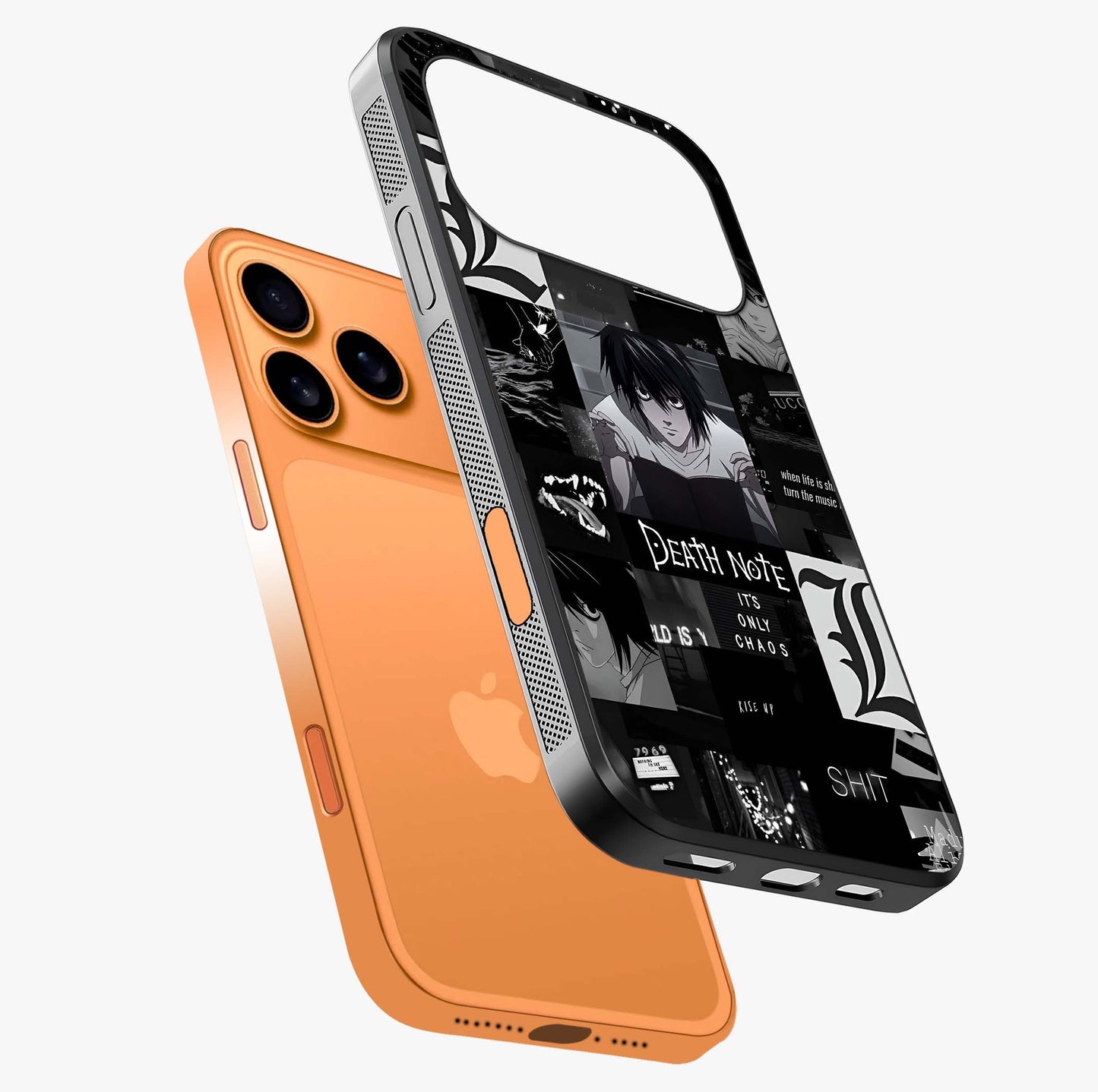 Midnight Chaos Mind Glass Case laid diagonally highlighting side profile, edges and glossy glass shine.