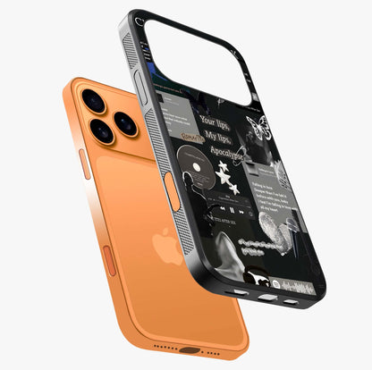 Midnight Love Echo Glass Case laid diagonally highlighting side profile, edges and glossy glass shine.