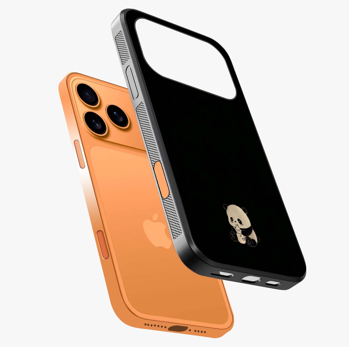 Midnight Panda Love Glass Case laid diagonally highlighting side profile, edges and glossy glass shine.