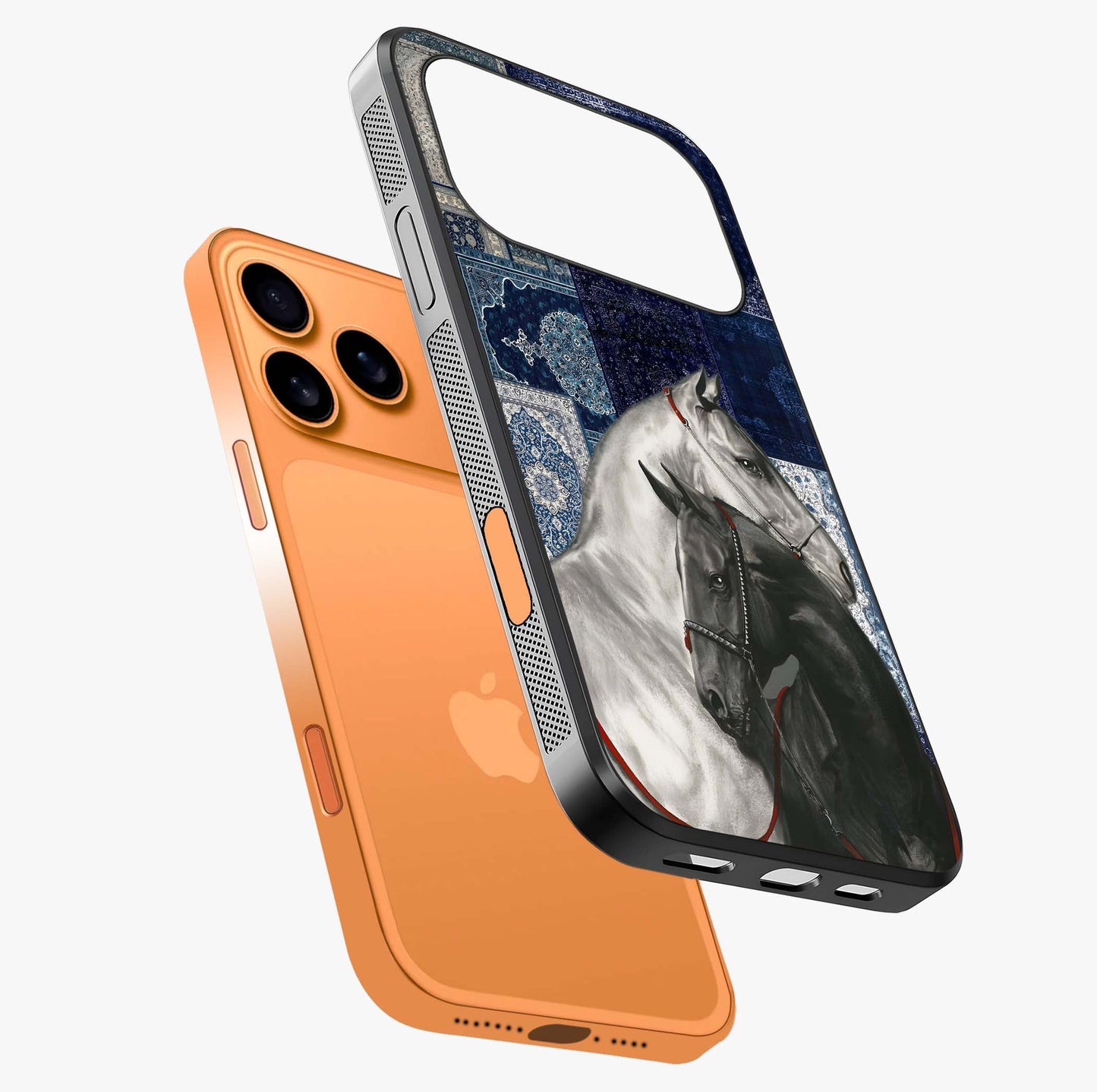 Midnight Stallion Blues Glass Case laid diagonally highlighting side profile, edges and glossy glass shine.