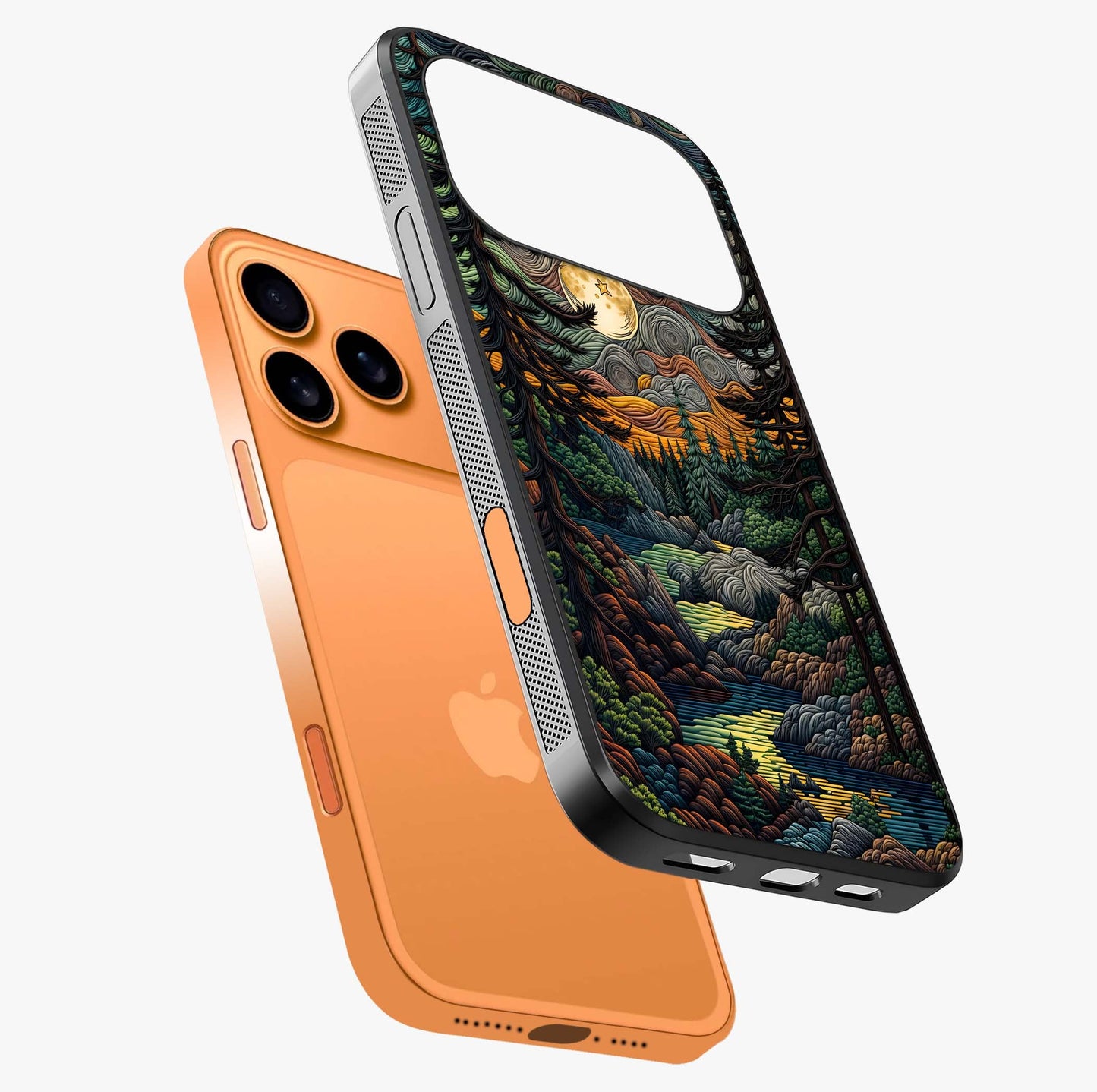 Moonlight Forest Dream Glass Case laid diagonally highlighting side profile, edges and glossy glass shine.