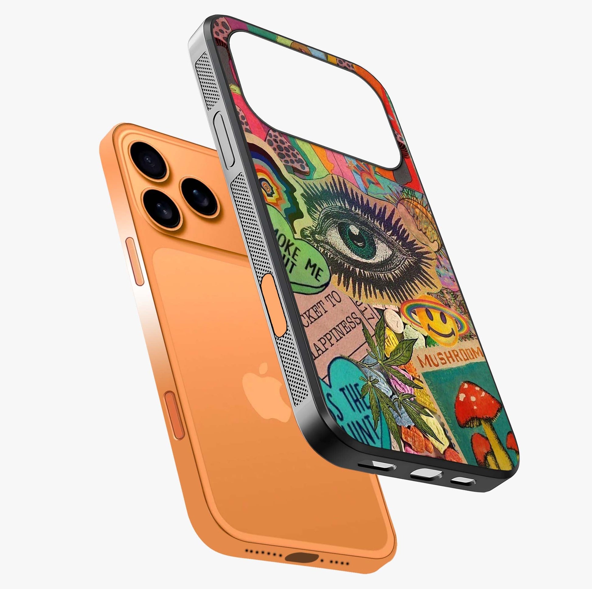 Mystic Eye Wonderland Glass Case laid diagonally highlighting side profile, edges and glossy glass shine.