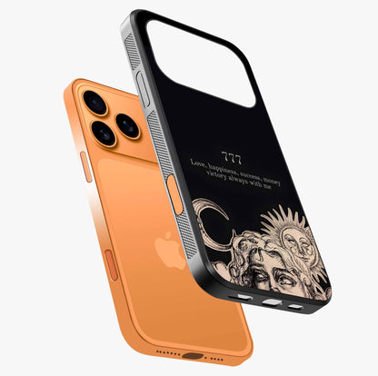 Mystic Victory Aura Glass Case laid diagonally highlighting side profile, edges and glossy glass shine.