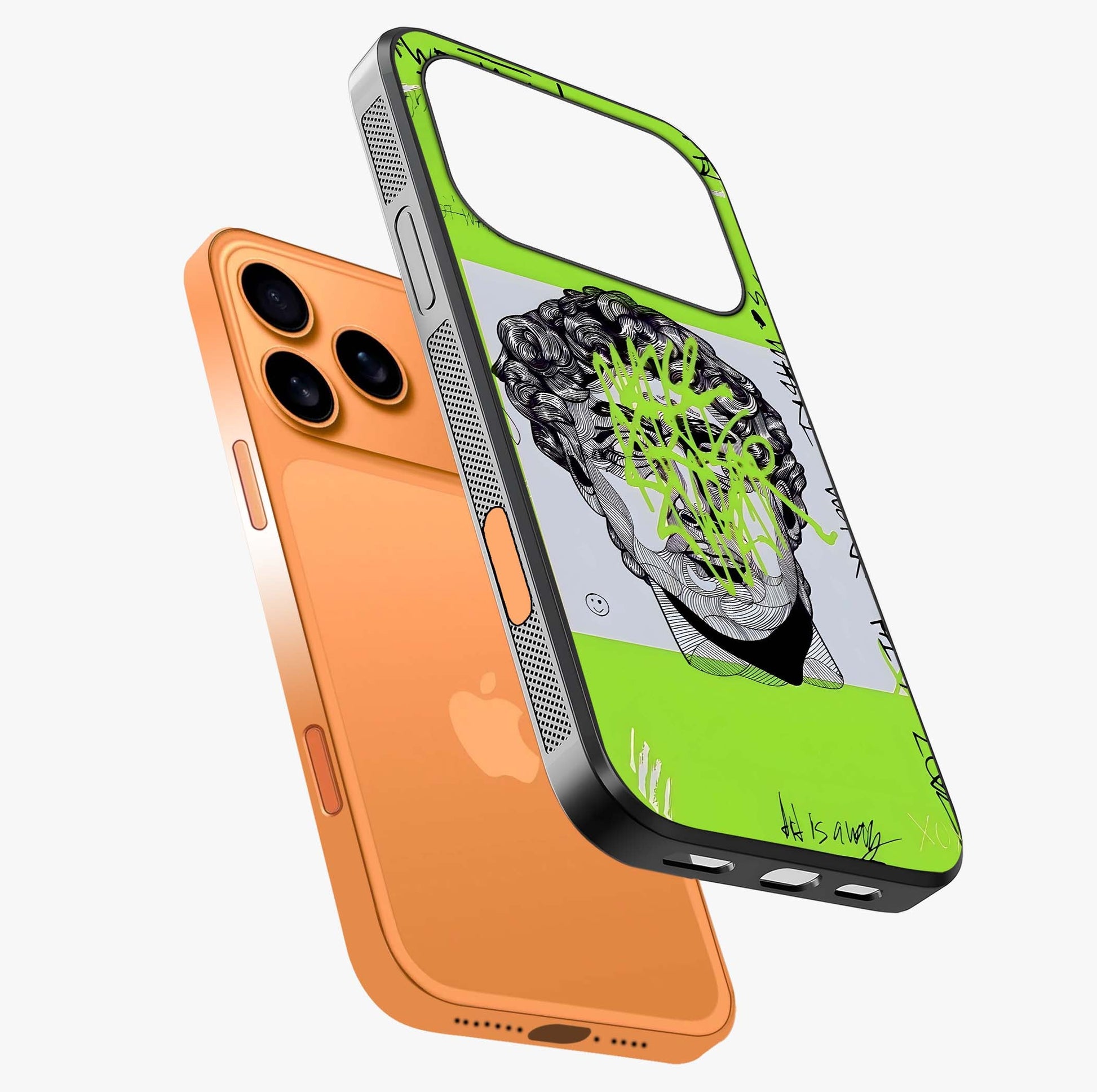 Neo Graffiti Rebellion Glass Case laid diagonally highlighting side profile, edges and glossy glass shine.
