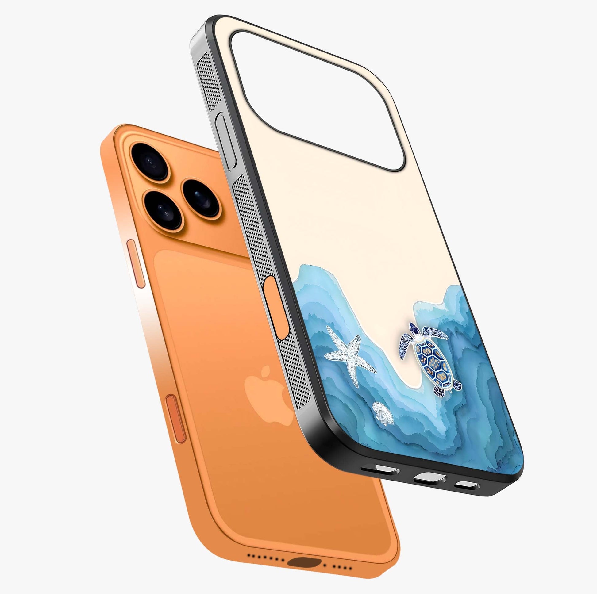 Ocean Drift Turtle Glass Case laid diagonally highlighting side profile, edges and glossy glass shine.