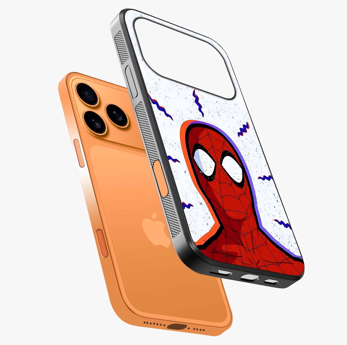Omg Spiderman Glass Case laid diagonally highlighting side profile, edges and glossy glass shine.