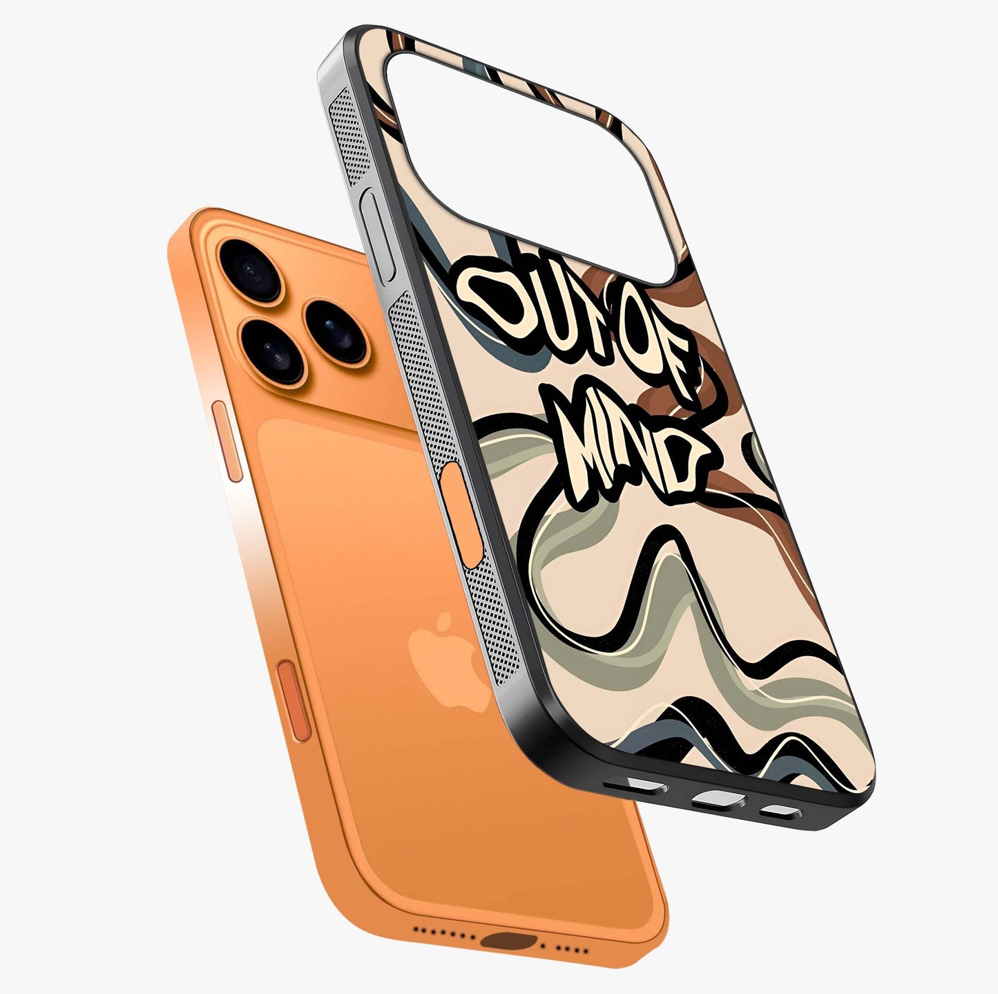 Out Of Mind Glass Case laid diagonally highlighting side profile, edges and glossy glass shine.