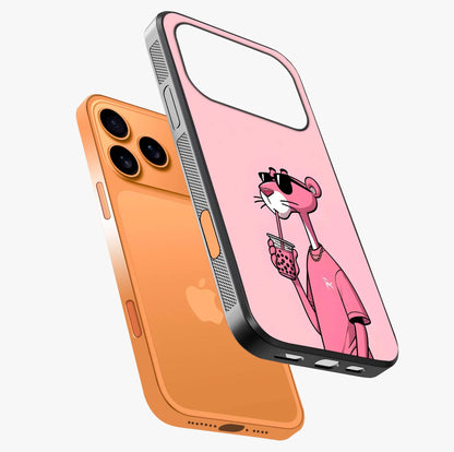 Pink Panther Glass Case laid diagonally highlighting side profile, edges and glossy glass shine.