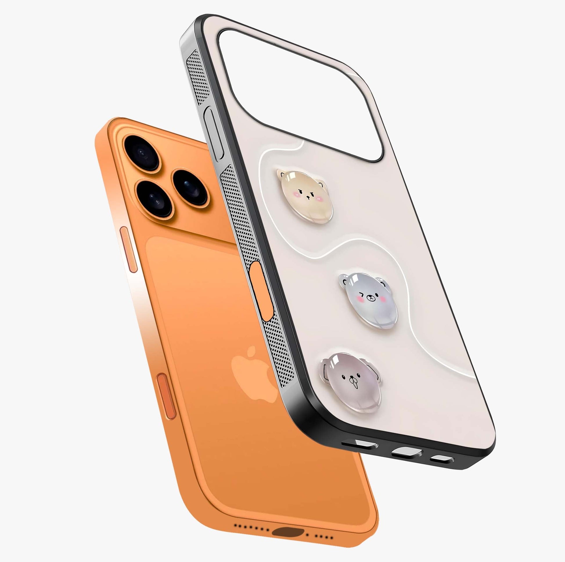 Puffy Face Parade Glass Case laid diagonally highlighting side profile, edges and glossy glass shine.