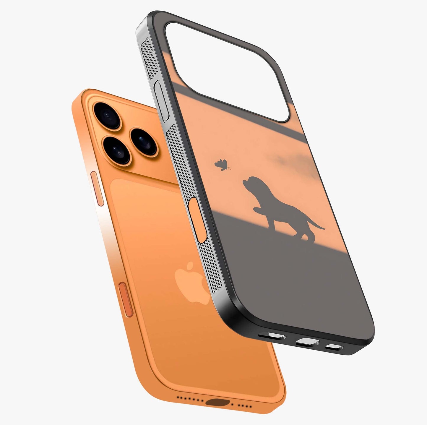 Puppy Shadow Art Glass Case laid diagonally highlighting side profile, edges and glossy glass shine.