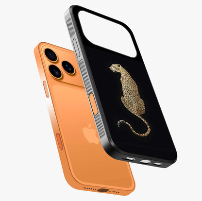 Regal Leopard Glass Case laid diagonally highlighting side profile, edges and glossy glass shine.