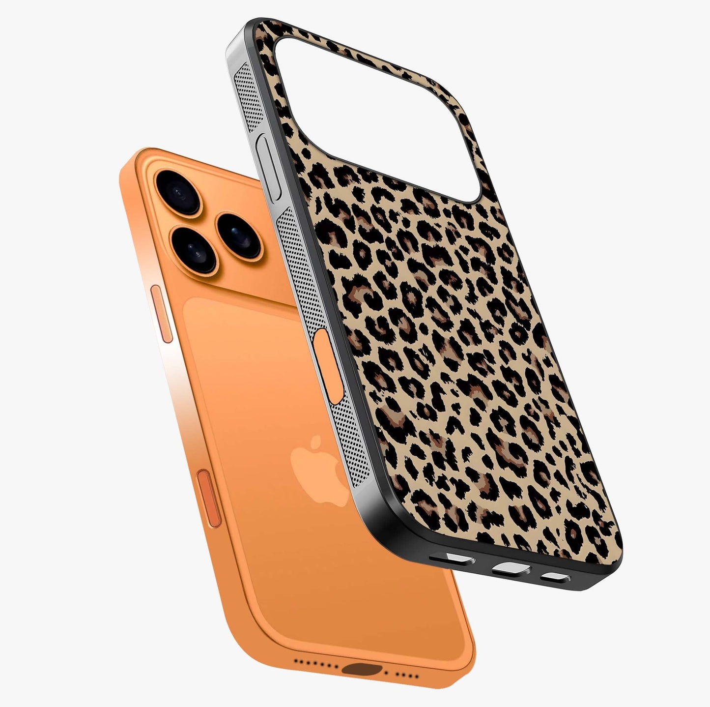 Savage Chic Pattern Glass Case laid diagonally highlighting side profile, edges and glossy glass shine.