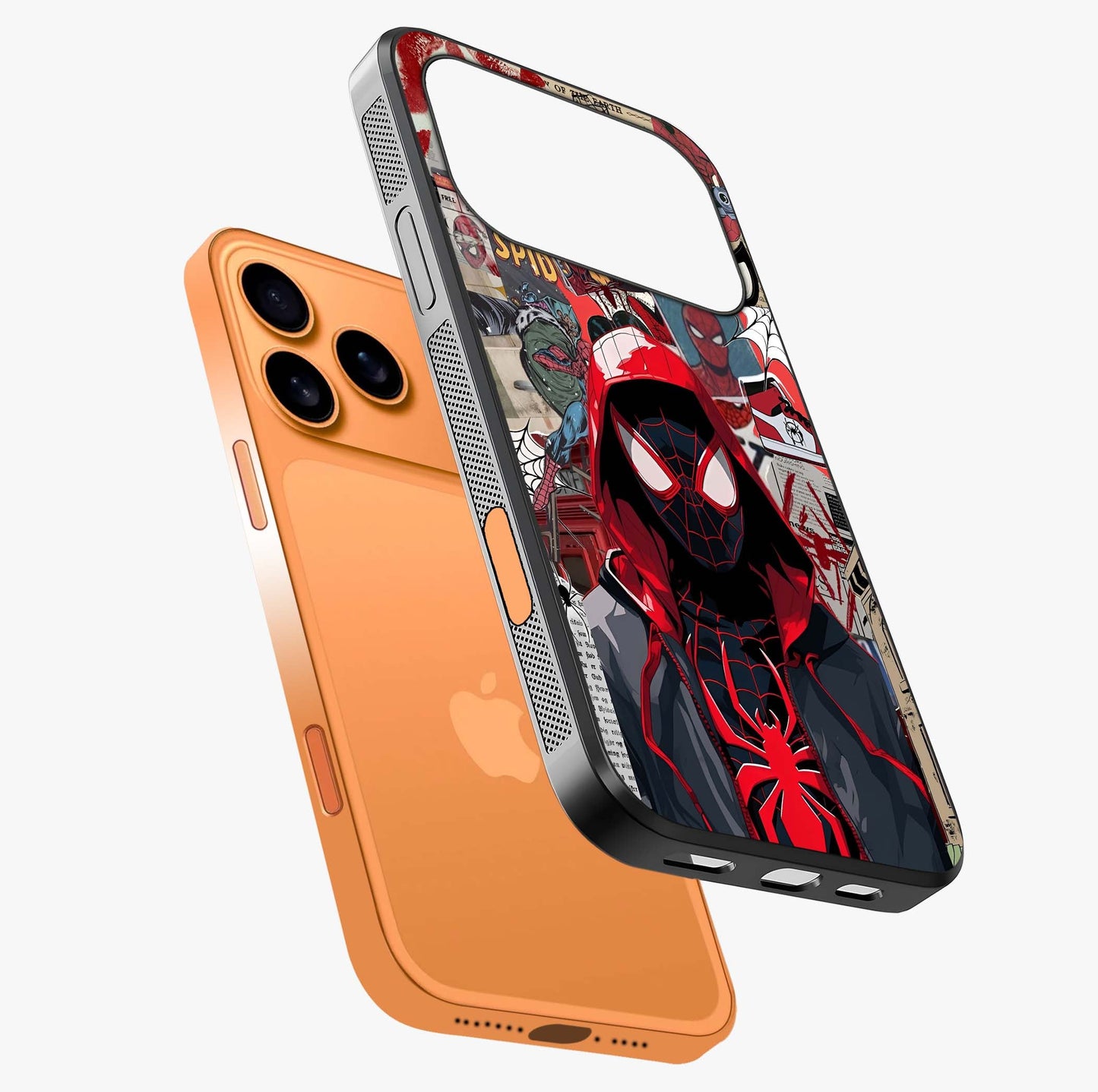 Spider Collage Street Glass Case laid diagonally highlighting side profile, edges and glossy glass shine.