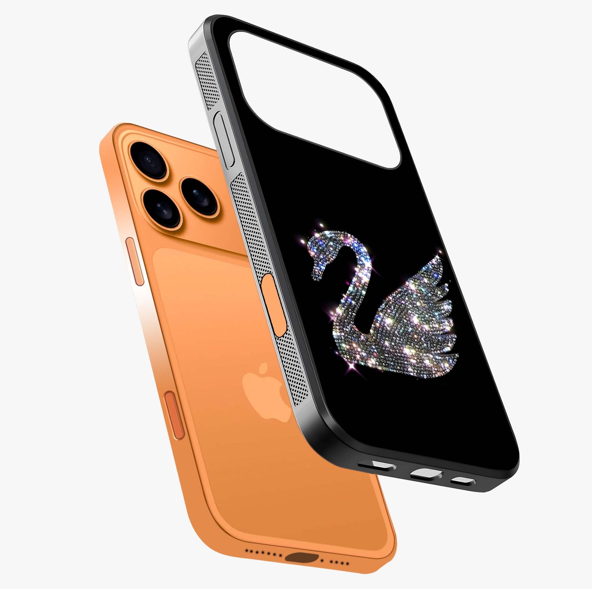Starlit Swan Grace Glass Case laid diagonally highlighting side profile, edges and glossy glass shine.