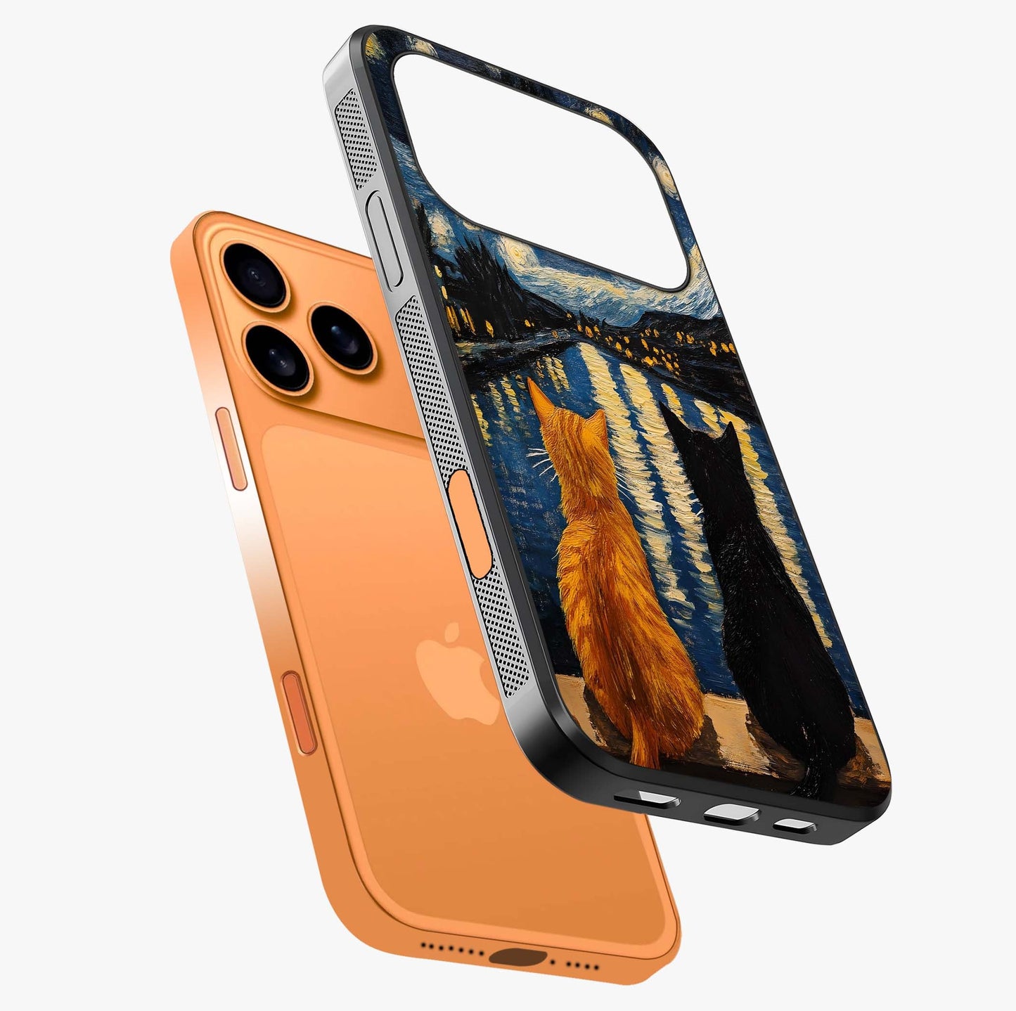 Starry River Cats Glass Case laid diagonally highlighting side profile, edges and glossy glass shine.