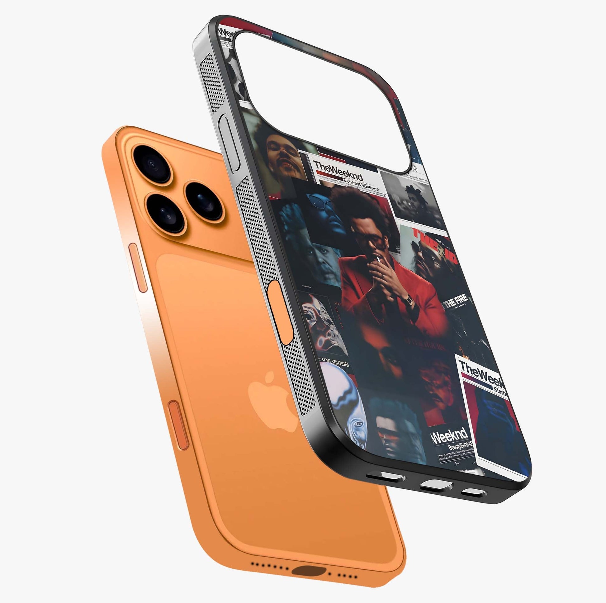 The Weeknd Glass Case laid diagonally highlighting side profile, edges and glossy glass shine.