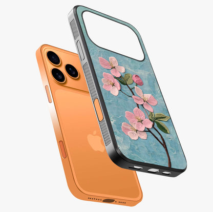 Threaded Blossom Breeze Glass Case laid diagonally highlighting side profile, edges and glossy glass shine.