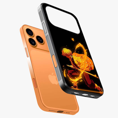 Thunder Flame Execution Glass Case laid diagonally highlighting side profile, edges and glossy glass shine.