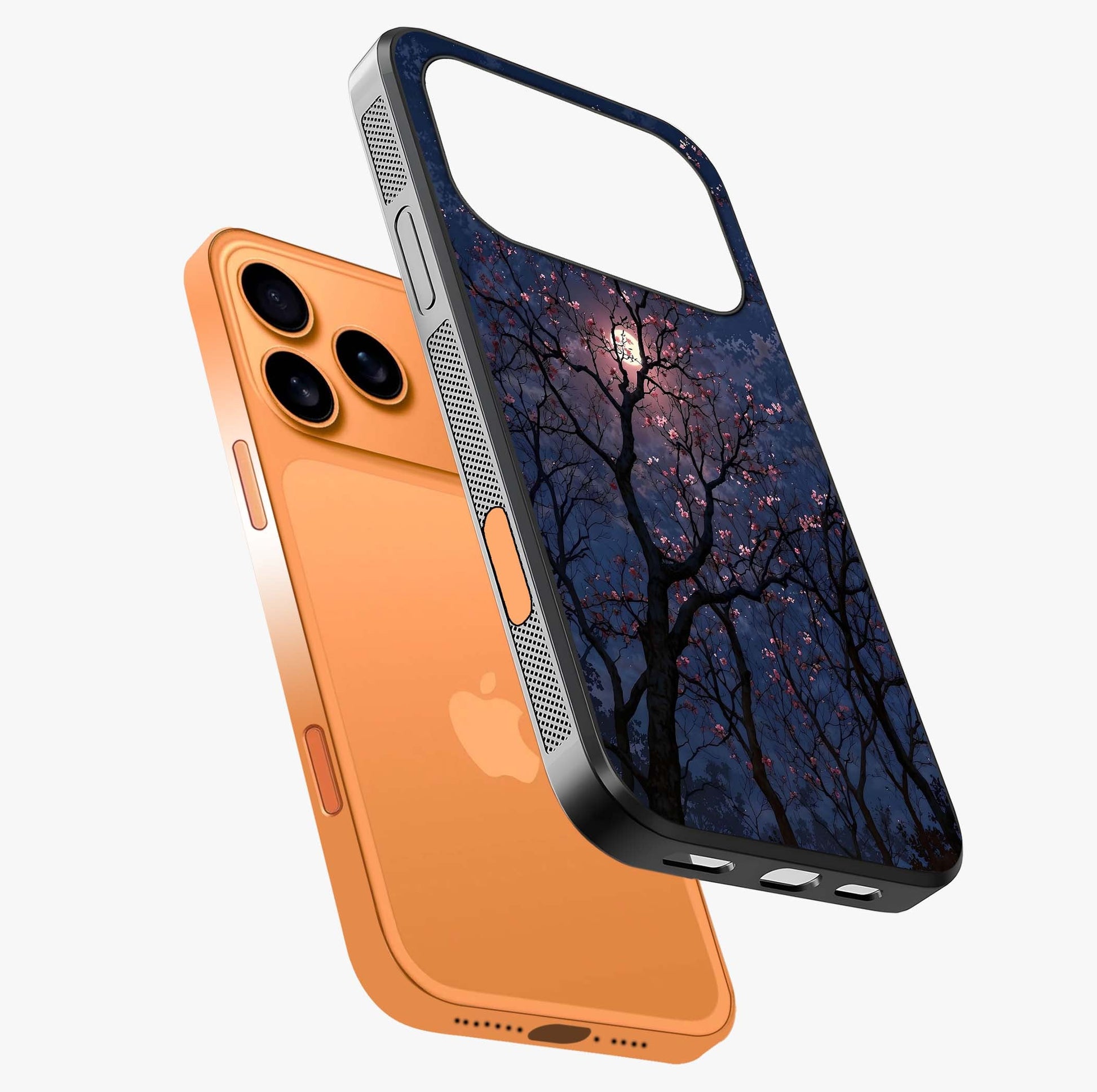 Twilight Sakura Serenade Glass Case laid diagonally highlighting side profile, edges and glossy glass shine.