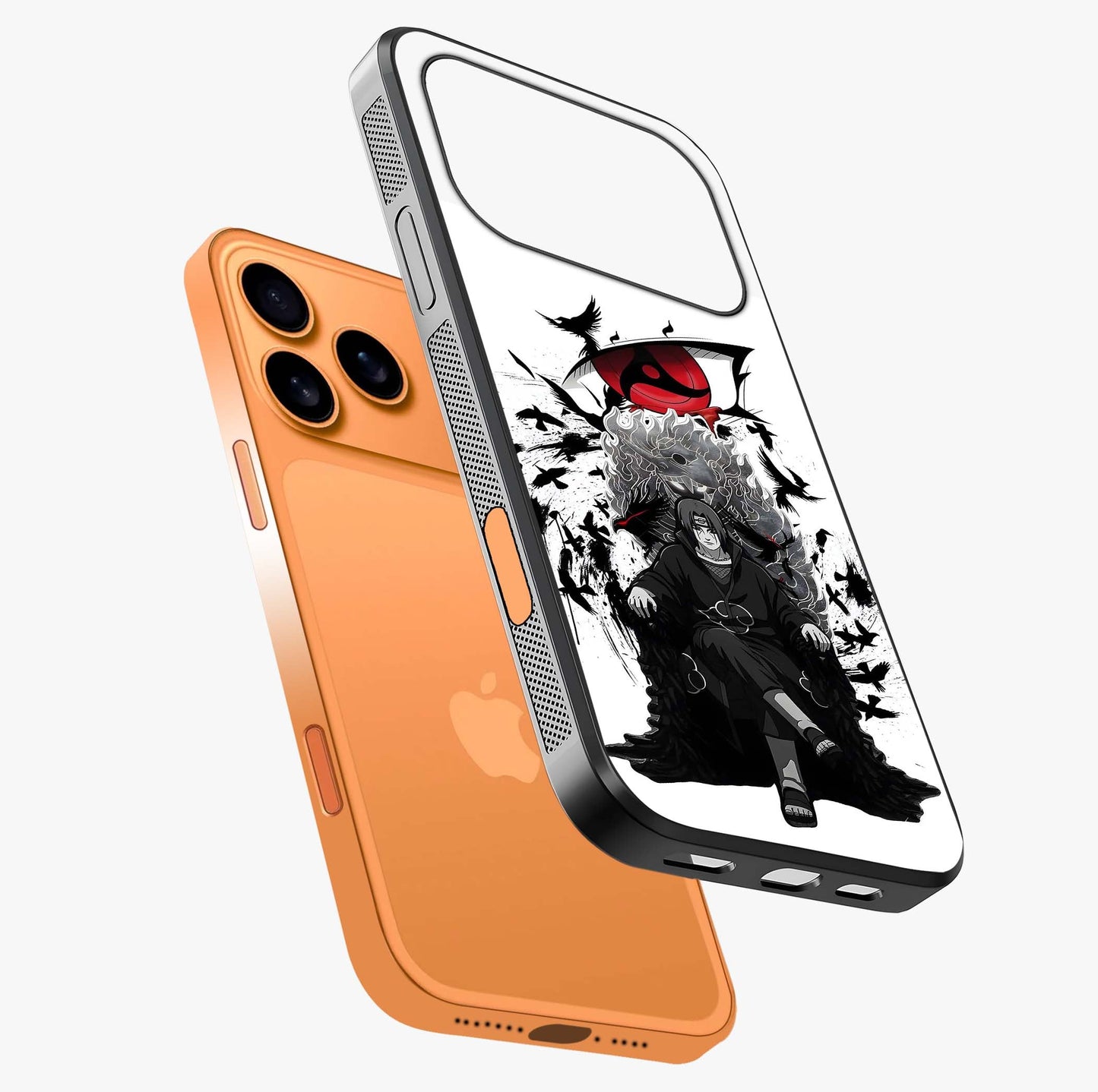 Uchiha Shadow Throne Glass Case laid diagonally highlighting side profile, edges and glossy glass shine.