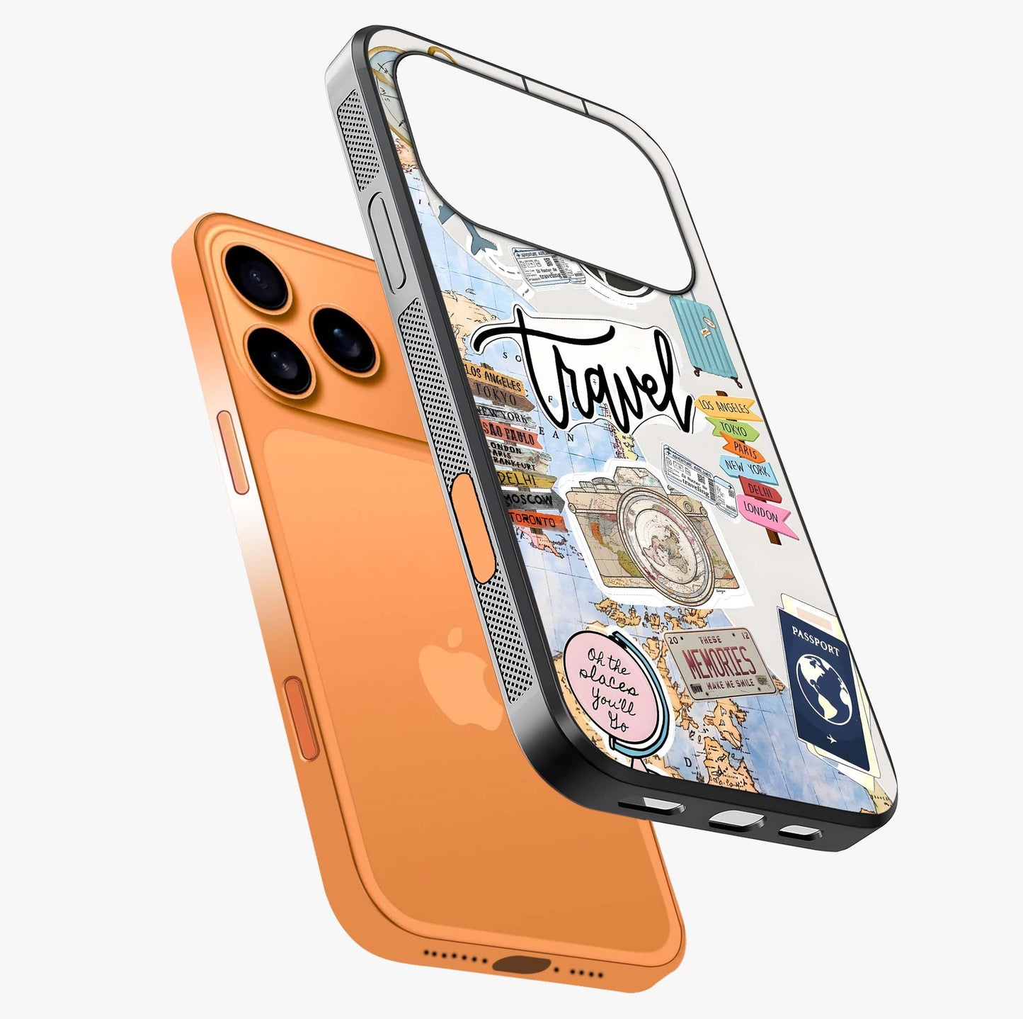 Wanderlust Journal Glass Case laid diagonally highlighting side profile, edges and glossy glass shine.
