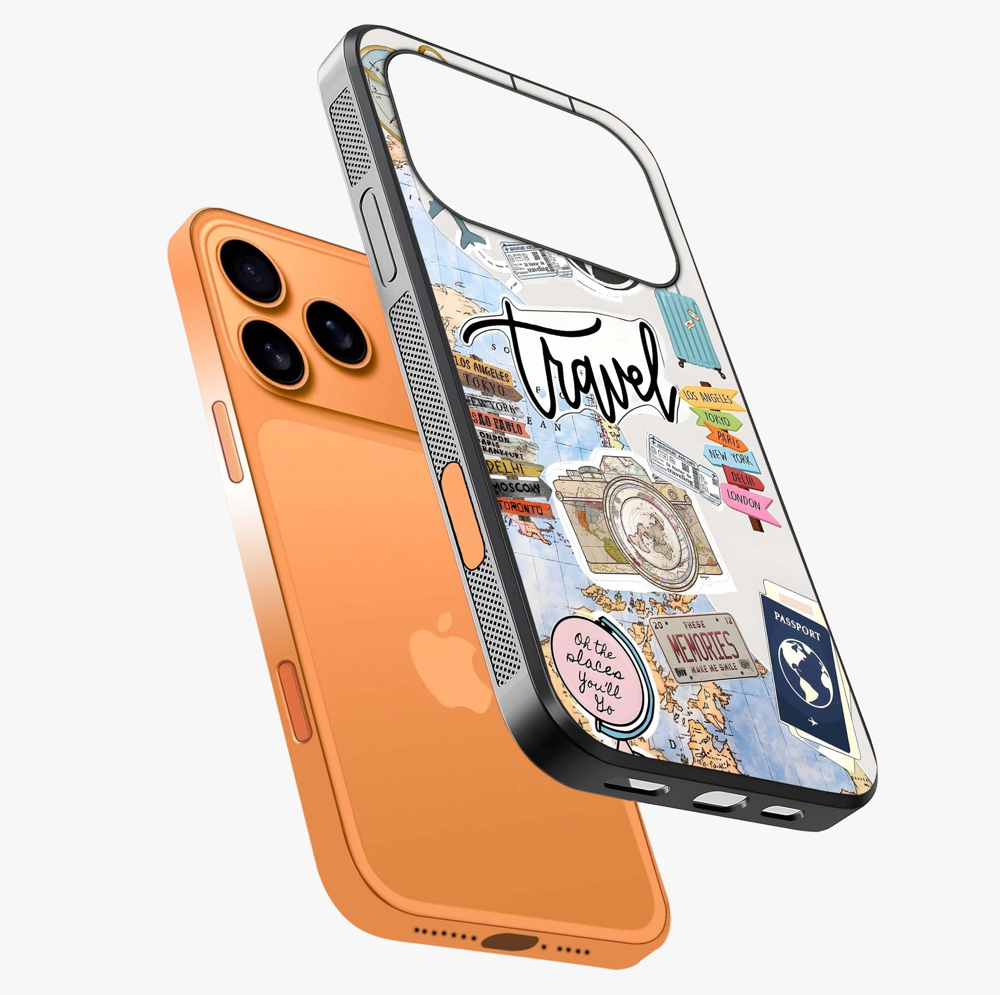 Wanderlust Journal Glass Case laid diagonally highlighting side profile, edges and glossy glass shine.