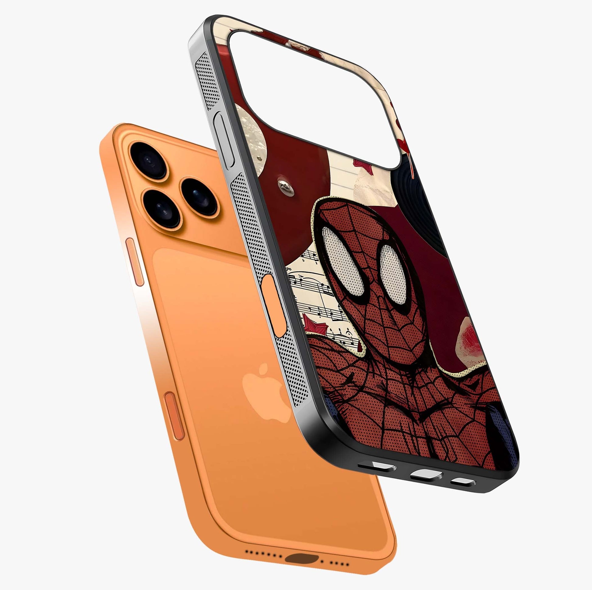 Web Warrior Vibes Glass Case laid diagonally highlighting side profile, edges and glossy glass shine.