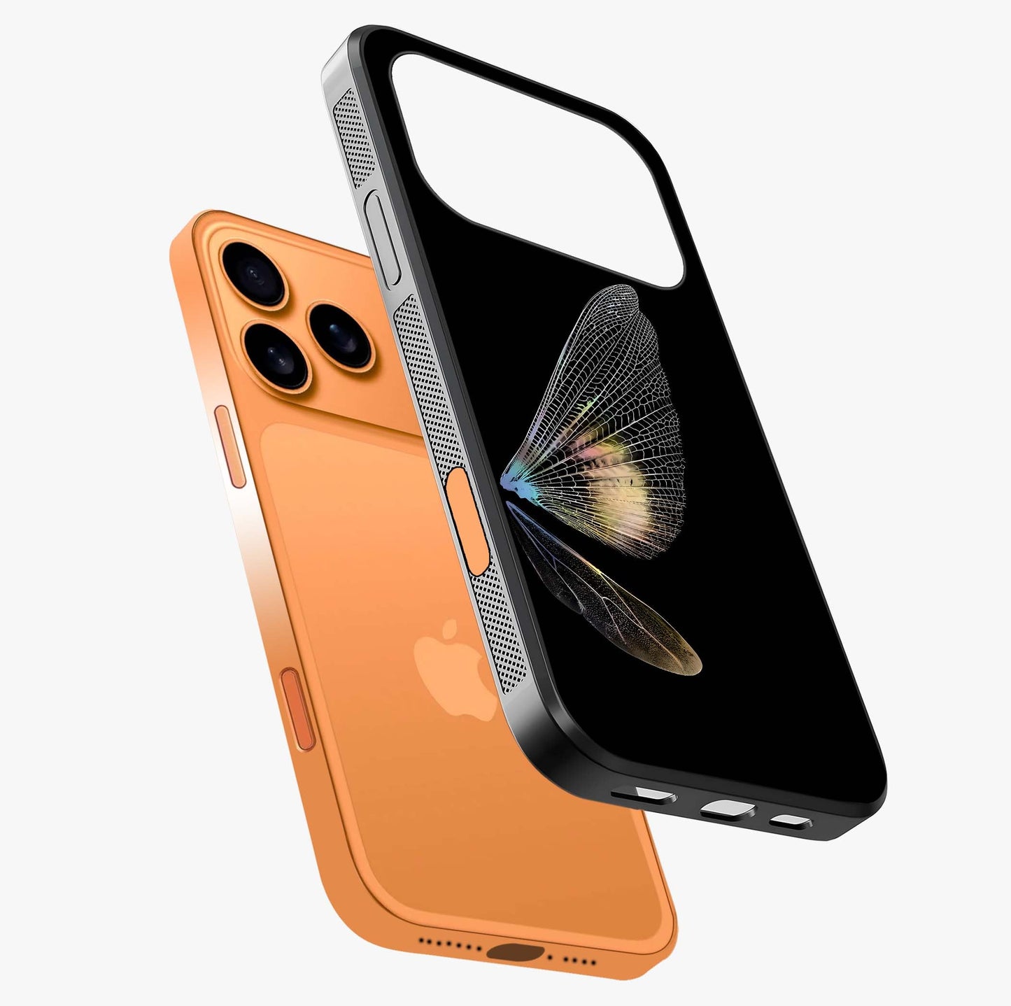 Whispers Of Wings Glass Case laid diagonally highlighting side profile, edges and glossy glass shine.