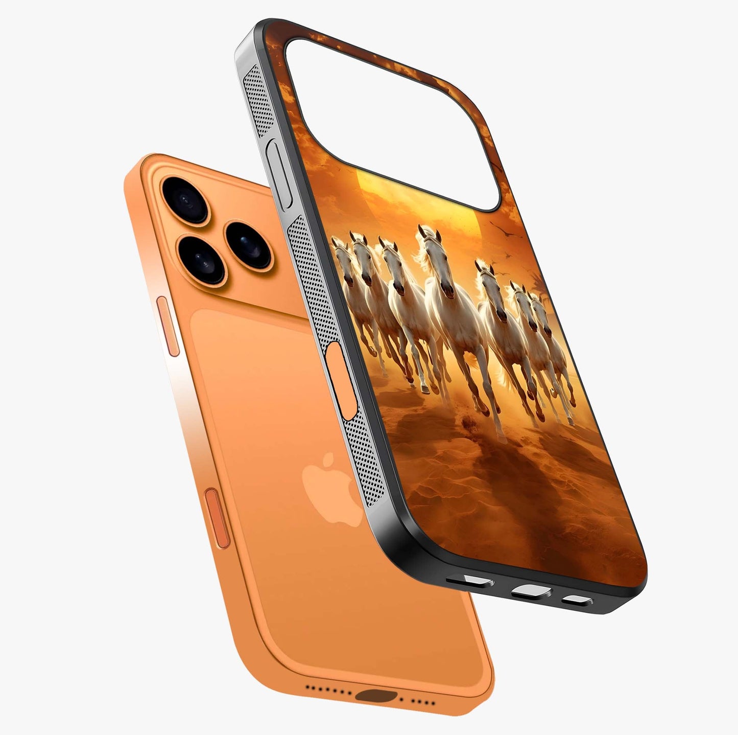 Wild Sunset Majesty Glass Case laid diagonally highlighting side profile, edges and glossy glass shine.