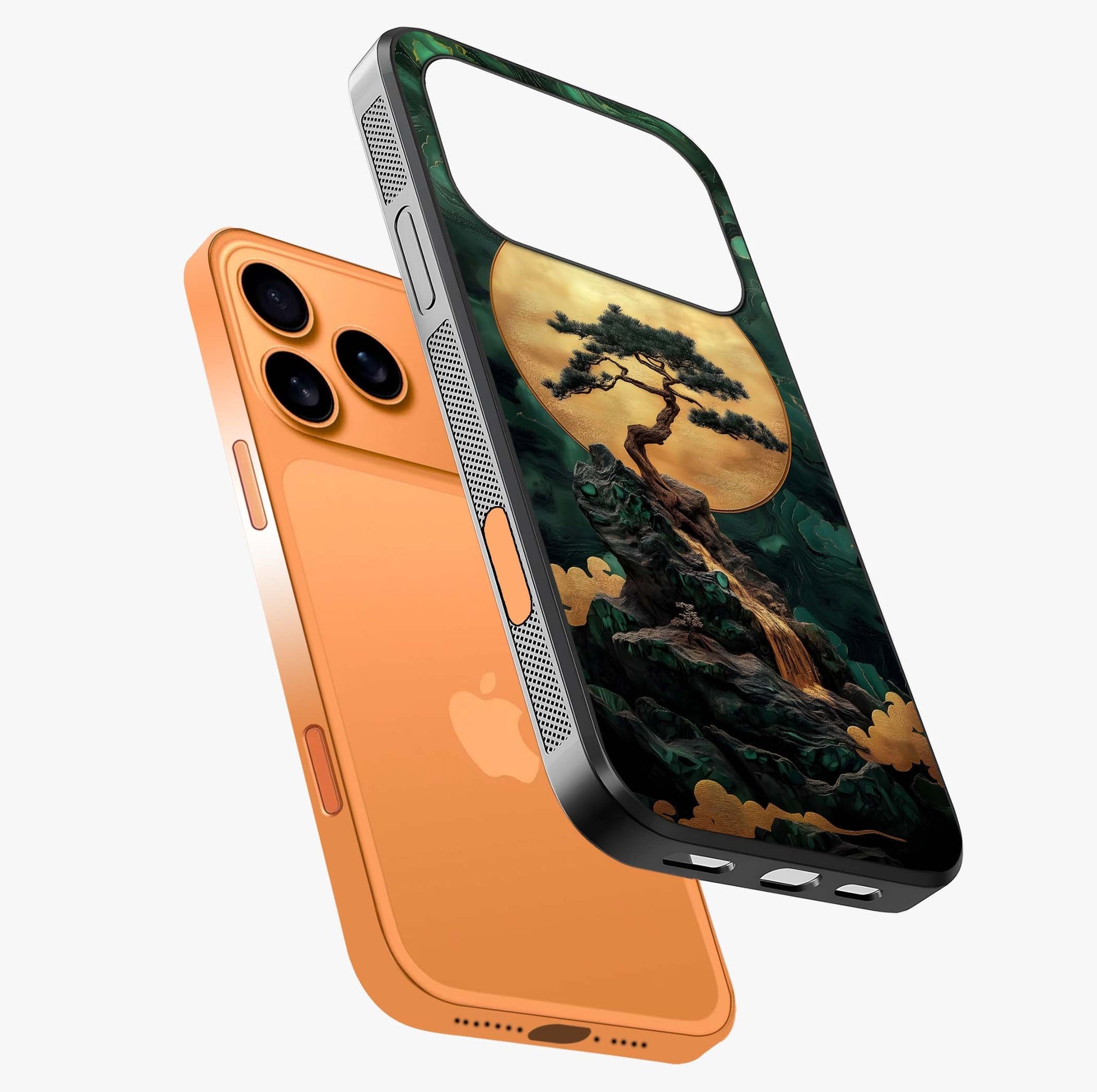 Zen Moon Rise Glass Case laid diagonally highlighting side profile, edges and glossy glass shine.