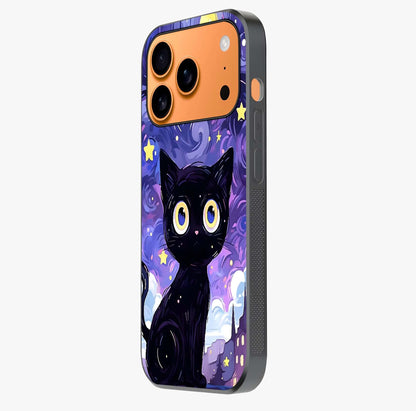 Abstract Cat Art Glass Case photographed in natural light showing reflective finish and design depth.
