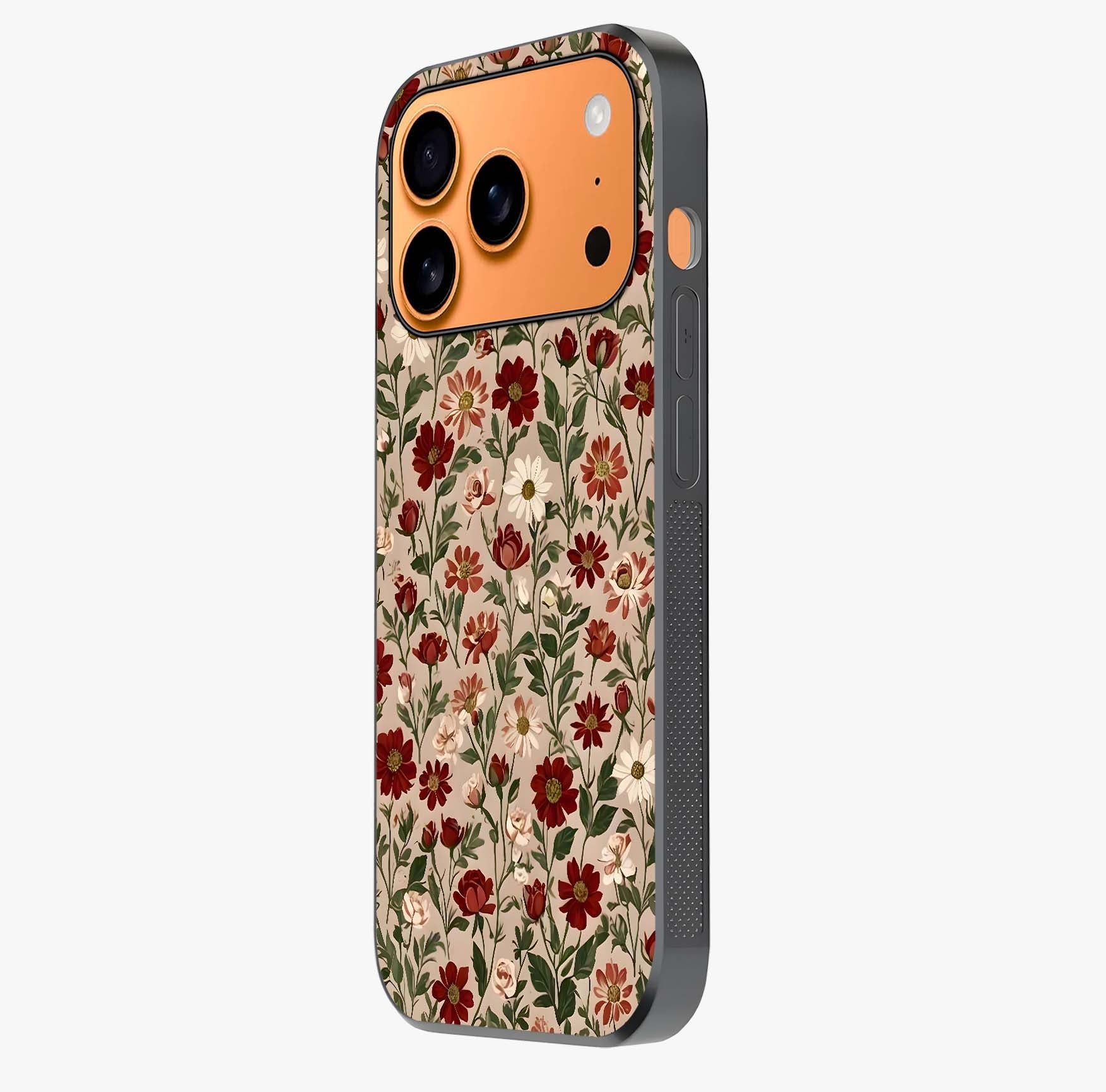 Biege Flower With Leaf Glass Case photographed in natural light showing reflective finish and design depth.