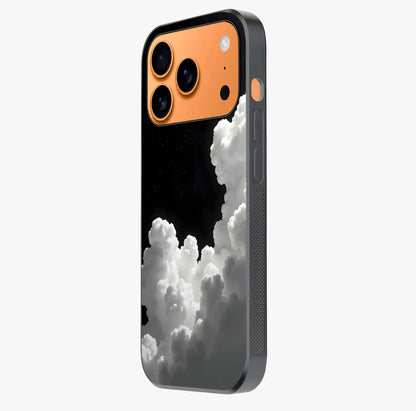 Black Background With White Cloud Glass Case photographed in natural light showing reflective finish and design depth.