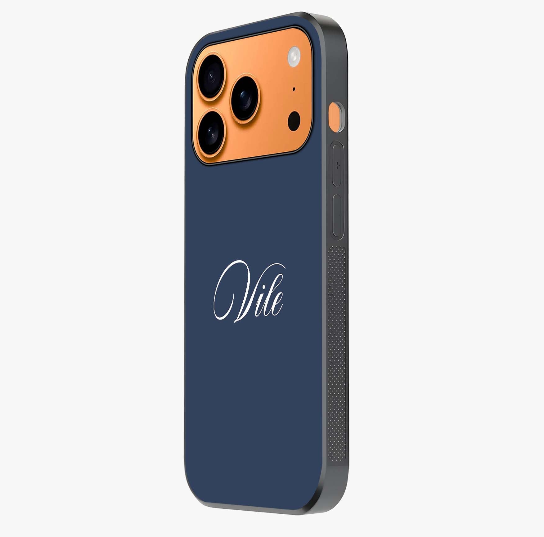 Blue Background Personalized Custom Name Glass Case photographed in natural light showing reflective finish and design depth.