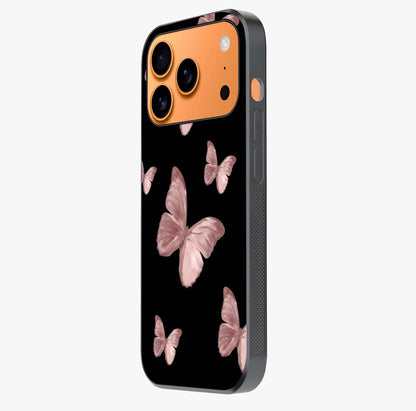 Butterfly Pattern Glass Case photographed in natural light showing reflective finish and design depth.
