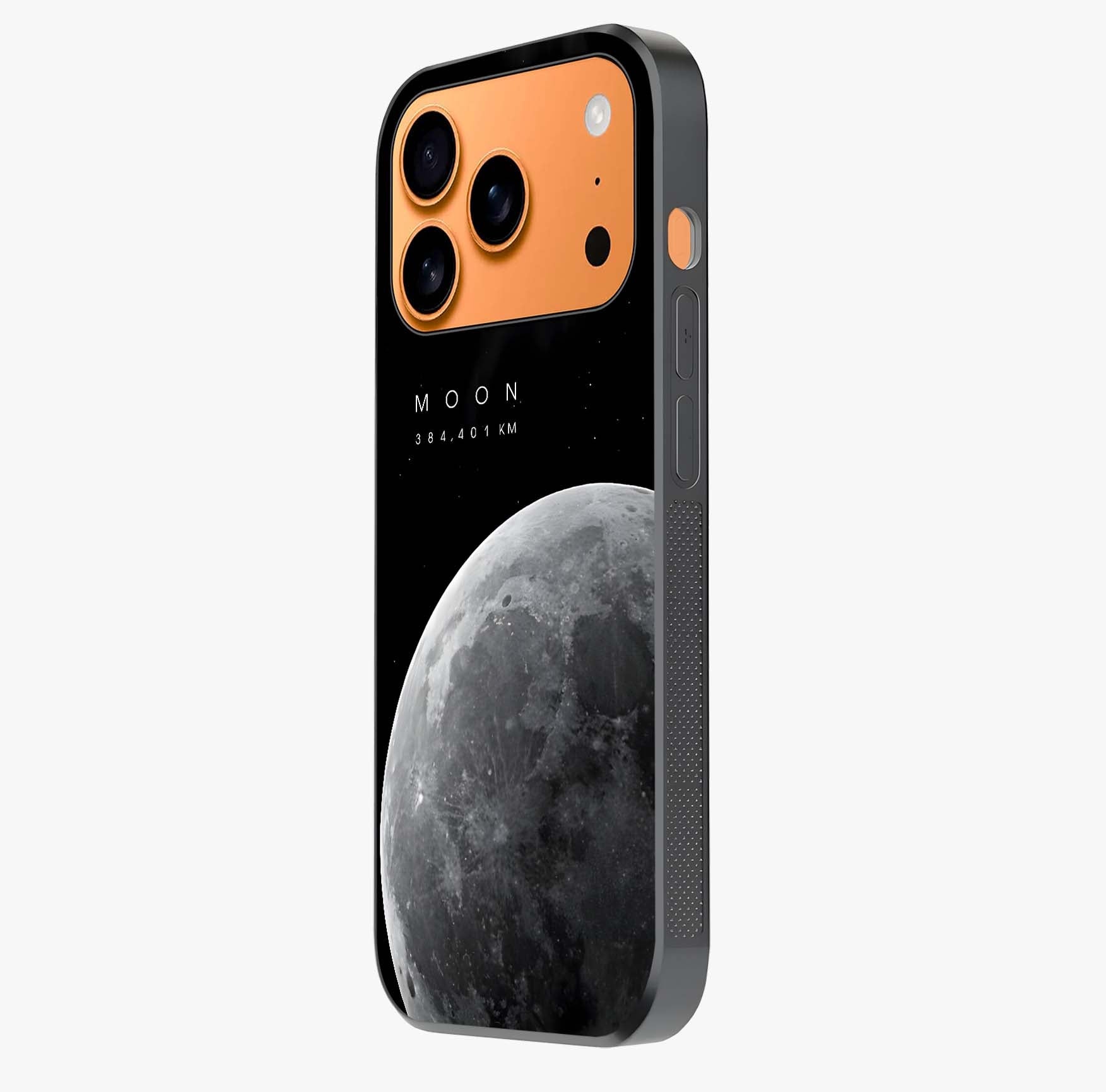 Cosmic Moon Glow Glass Case photographed in natural light showing reflective finish and design depth.