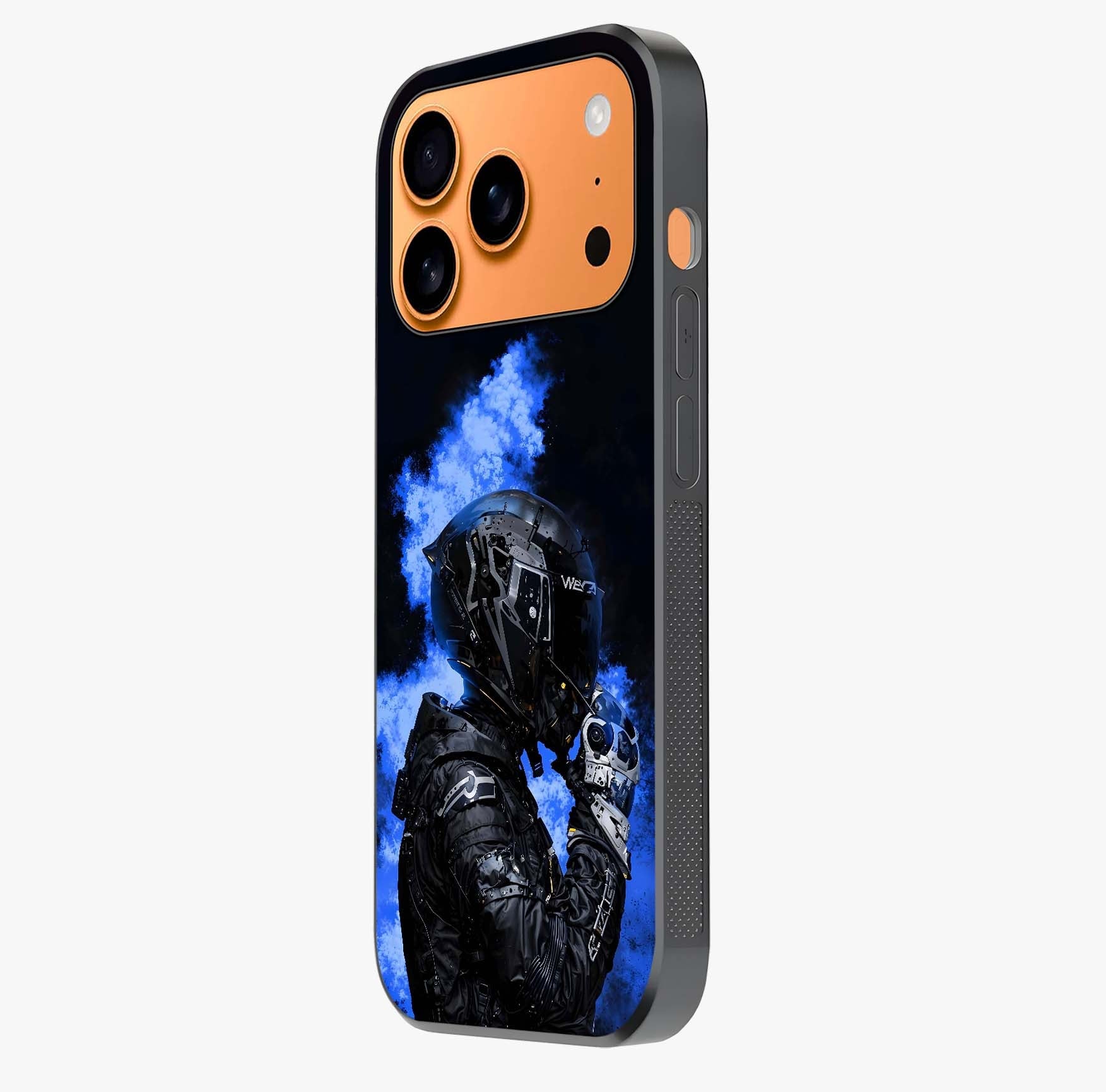Cyber Sentinel Protocol Glass Case photographed in natural light showing reflective finish and design depth.
