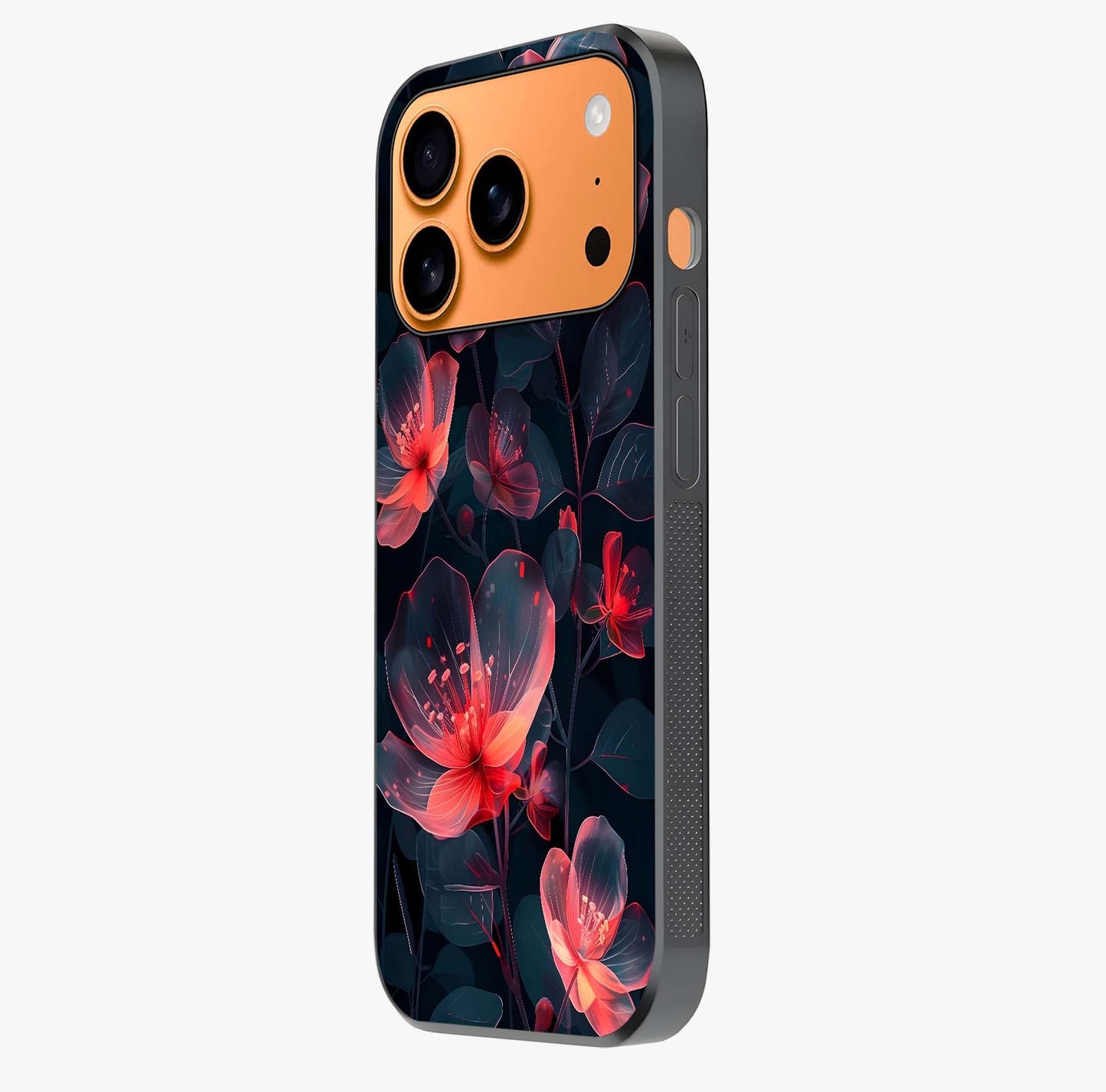 Dark Shade Of Flower Glass Case photographed in natural light showing reflective finish and design depth.