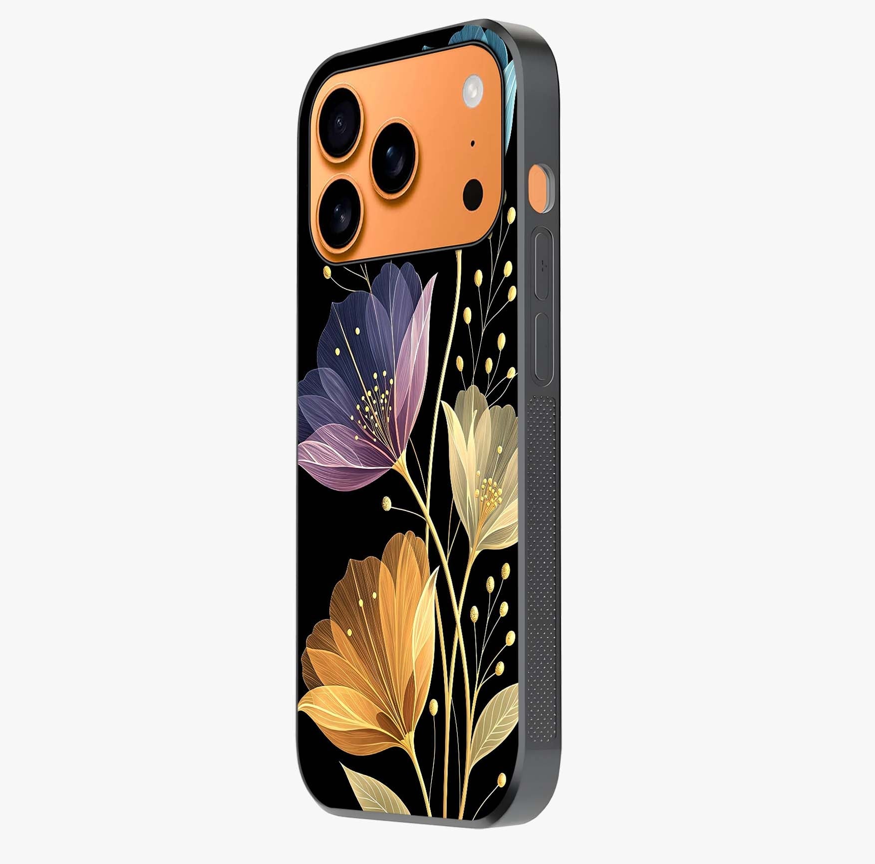 Delicate Multicolor Flowers Glass Case photographed in natural light showing reflective finish and design depth.