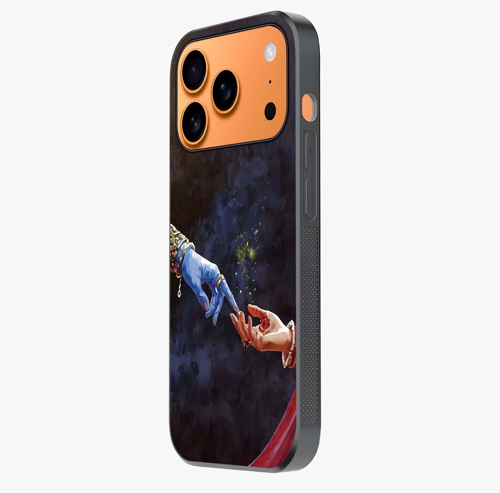 Divine Touch Eternal Glass Case photographed in natural light showing reflective finish and design depth.
