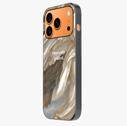 Divine Winged Grace Glass Case photographed in natural light showing reflective finish and design depth.