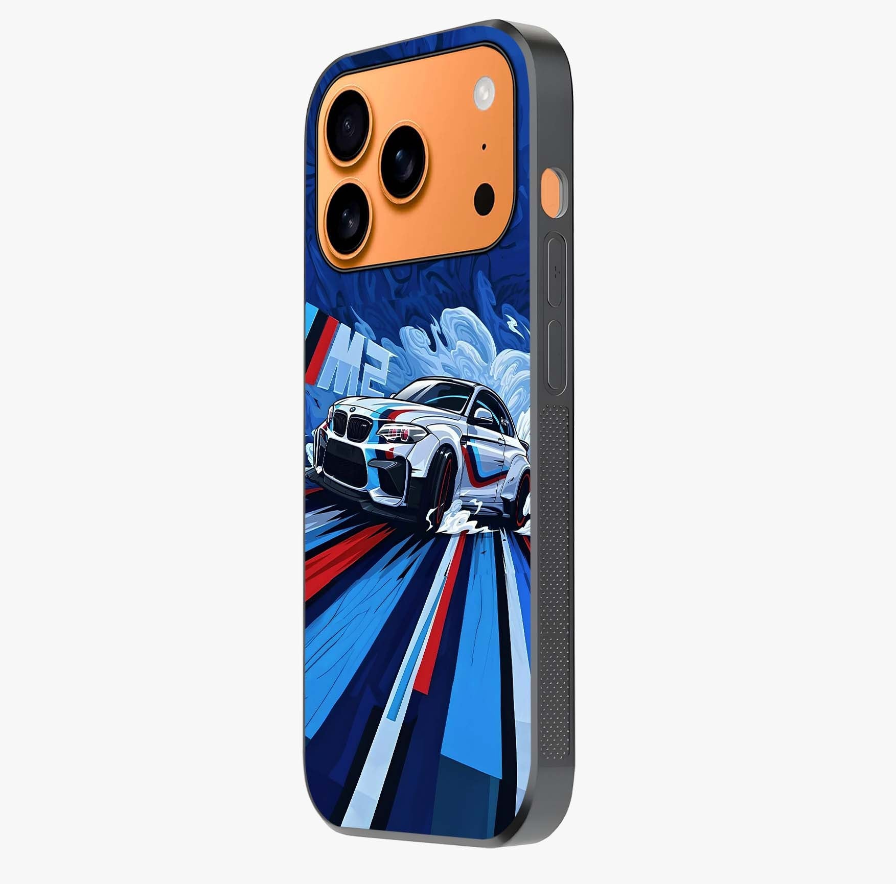 Drift Power Rush Glass Case photographed in natural light showing reflective finish and design depth.