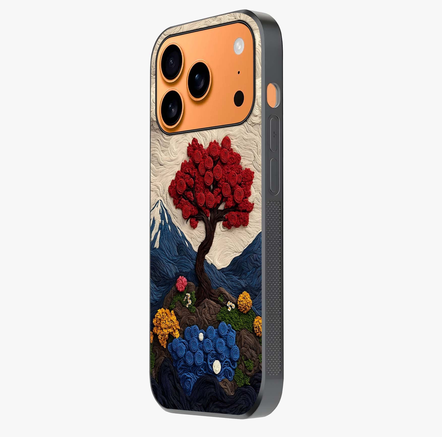 Eternal Nature Tapestry Glass Case photographed in natural light showing reflective finish and design depth.