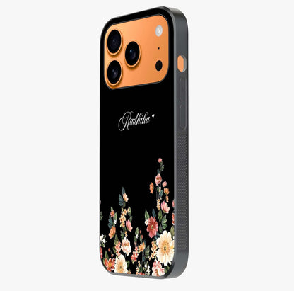Floral Design With A Custom Personalized Name Glass Case photographed in natural light showing reflective finish and design depth.