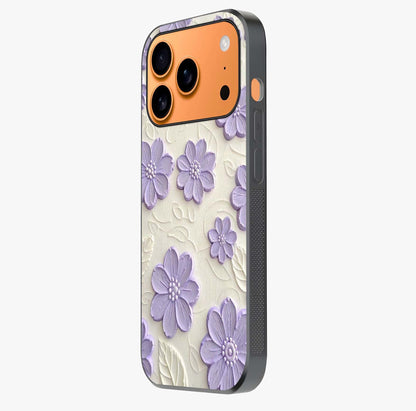 Floral Wall Art With Purple Flowers Glass Case photographed in natural light showing reflective finish and design depth.