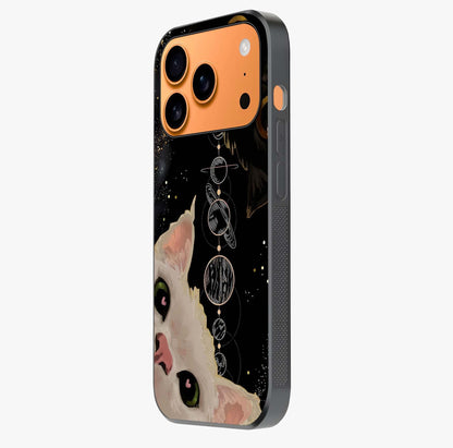 Galactic Cat Glass Case photographed in natural light showing reflective finish and design depth.