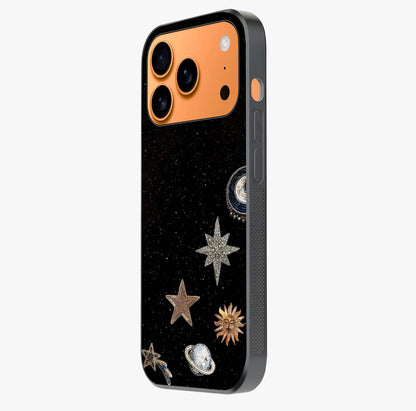 Galactic Charm Glow Glass Case photographed in natural light showing reflective finish and design depth.