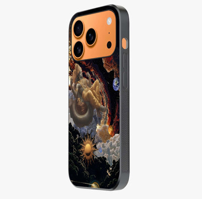 Galactic Divine God Glass Case photographed in natural light showing reflective finish and design depth.