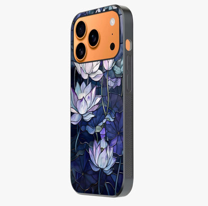 Gloss Petal Rush Glass Case photographed in natural light showing reflective finish and design depth.