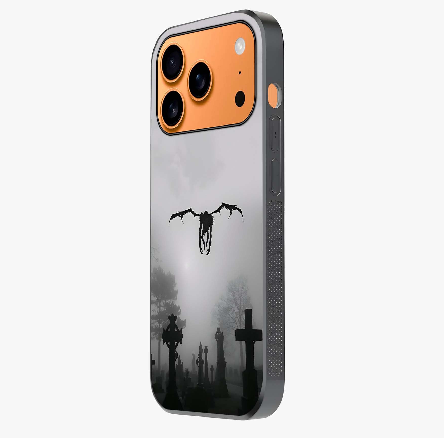 Graveyard Shadow Descent Glass Case photographed in natural light showing reflective finish and design depth.